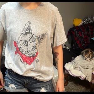 Grey cat bandana shirt